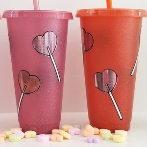 Mauve ❤ Color Changing Valentine Cold Cup, Glitter, Holographic. 25oz. Tumbler